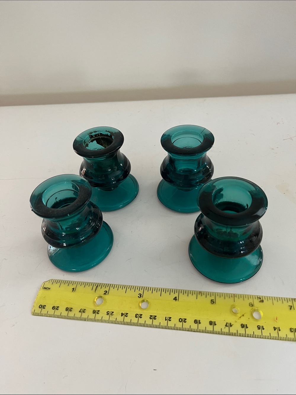 Teal Glass Candle Holders - Set of 4